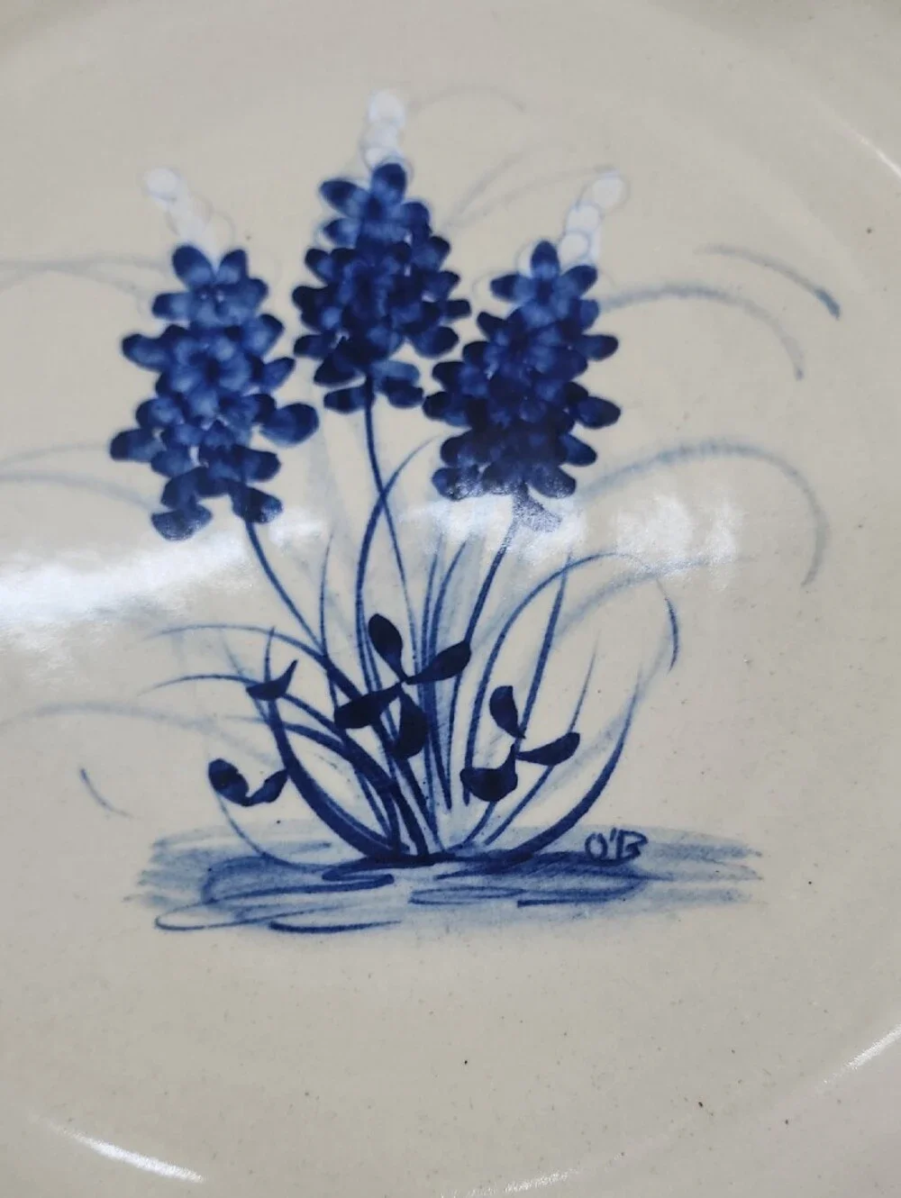 Cream and Blue Floral Scalloped Ceramic Serving Bowl and Cup Set